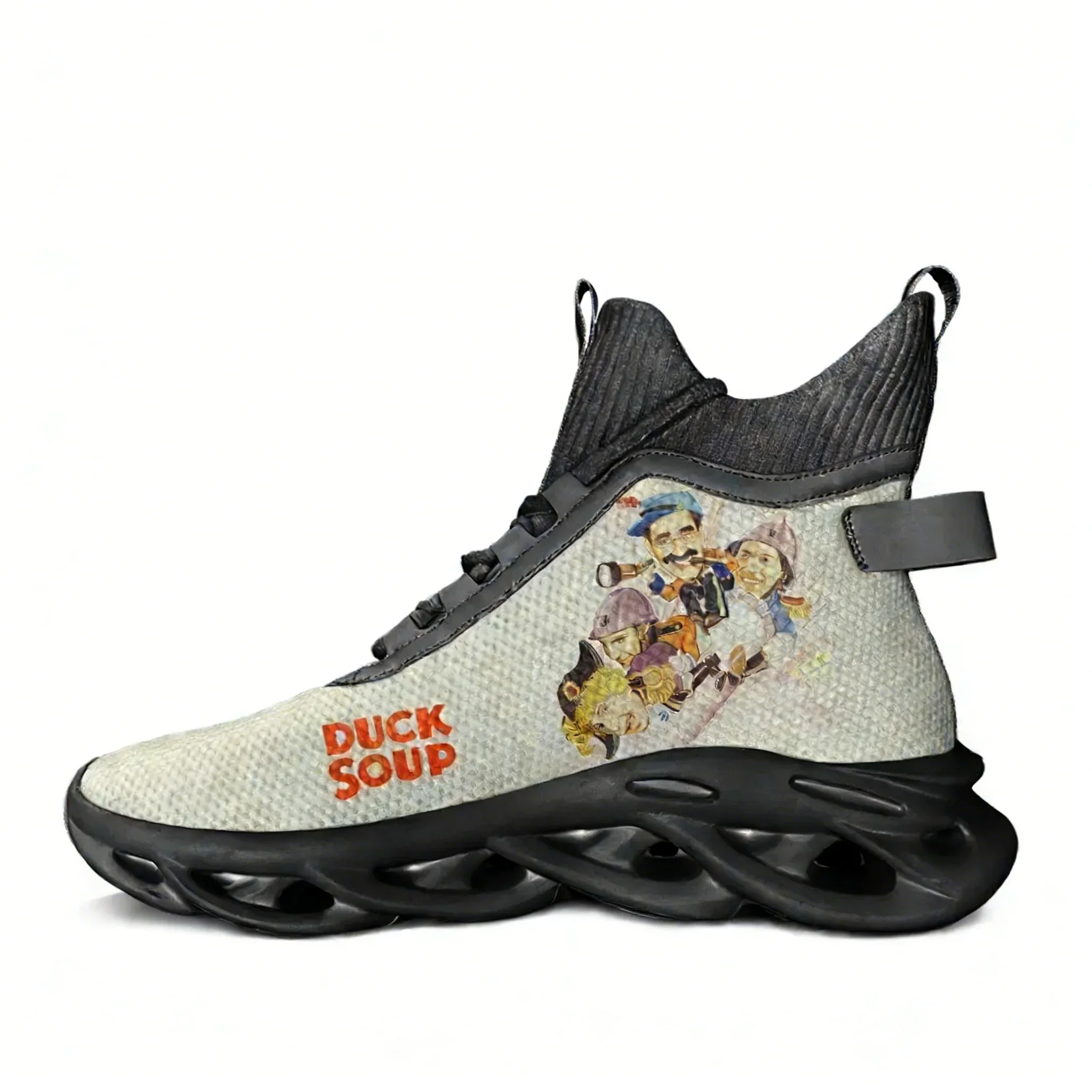 

Кроссовки Duck Soup High Top Flats: мужские и женские спортивные кроссовки высокого качества, модные кеды на шнуровке, сетчатая обувь, индивидуальный дизайн