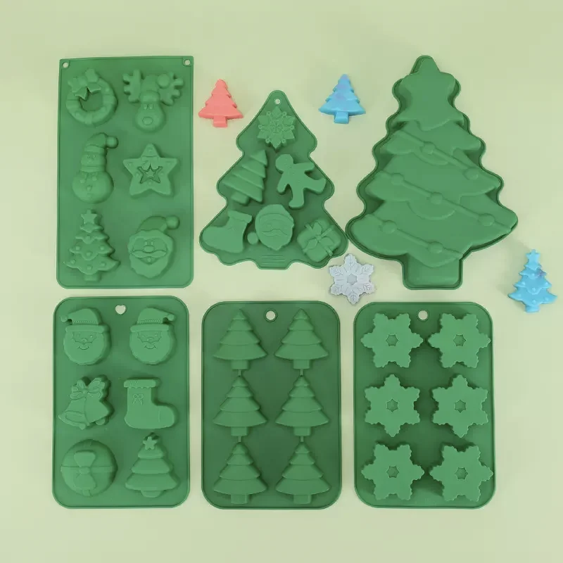 DIY Christmas Tree Cake Mould Lovly Ice Cube Group Christmas Bell Baking Epoxy Mold Handmade Chocolate Soap Silicone Mold Gift