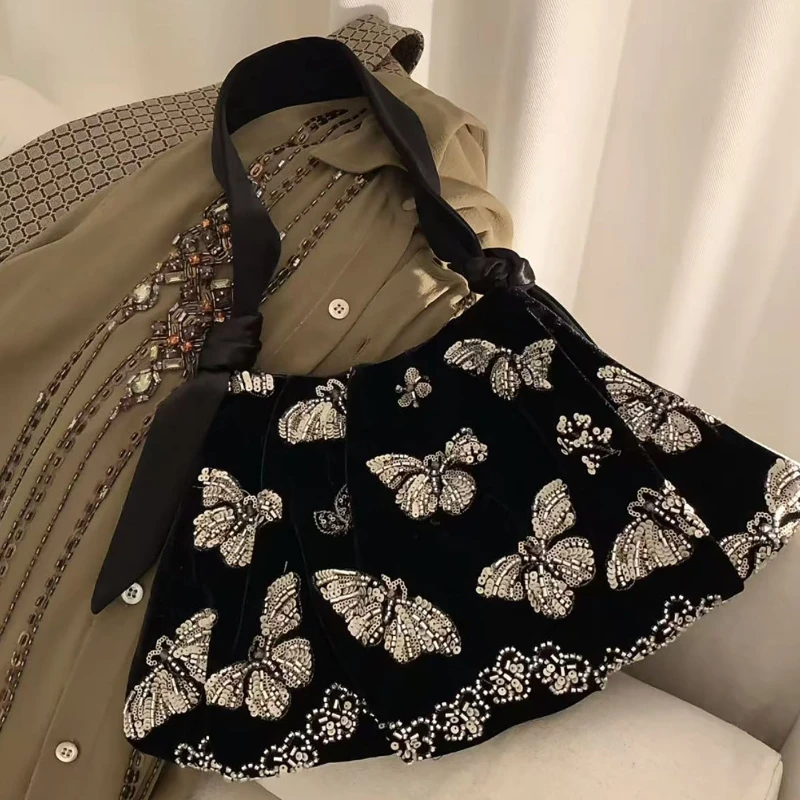 

Fan Shaped Butterfly Tote Bag for Women Shoulder Bags Shiny Patch Shopping Bags Large Capacity Armpit Bag Designer Bags Сумка