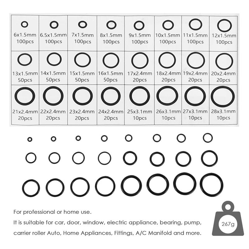 ABUL-1200 Pcs O Ring Kit,24 Sizes Nitrile Rubber O Rings Assortment Kit For Plumbing, Resist To Oil, Heat And High Pressure