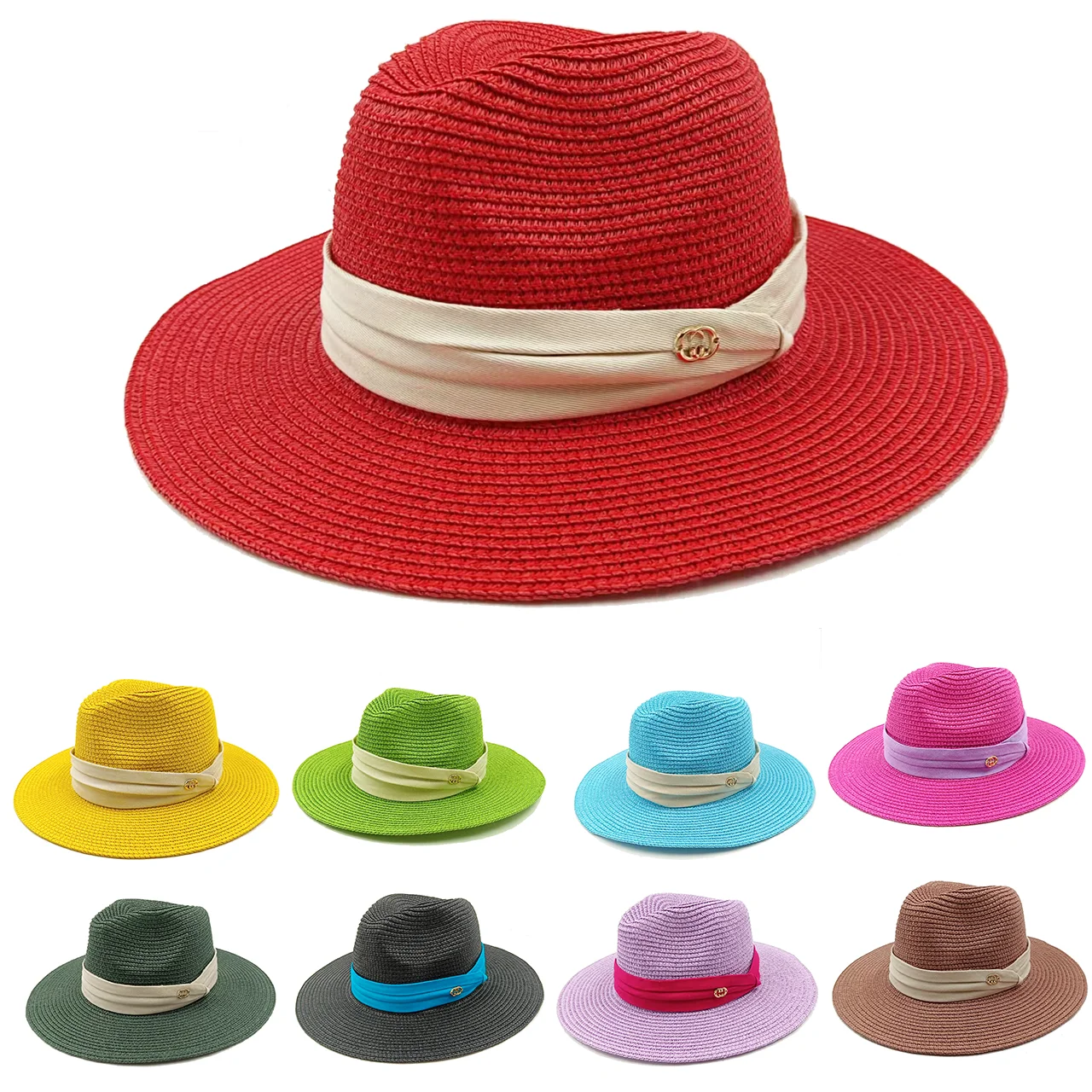 Summer Straw Hat New Colorful Ribbon Letter C Accessories Sun Hat Outdoor Straw Hat Sun Beach Hat Men and Women Женская шляпа 