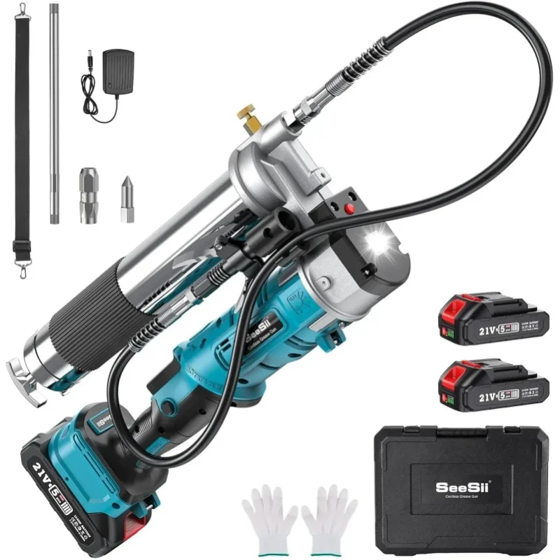 SEESII 12000PSI 2-in-1 Elektrisches Fettpressen-Set Innovatives, einfach zu bedienendes Ölfettgerät 5,3 Oz/min Hocheffiziente Fettpresse mit 2,0Ah Akku 39,4 cm flexiblem Schlauch LED-Licht