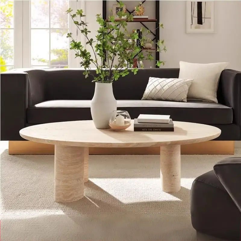 AA  Travertine Coffee Table - Wabi Sabi Oval Center Table, Custom Natural Stone Living Room Furnitur