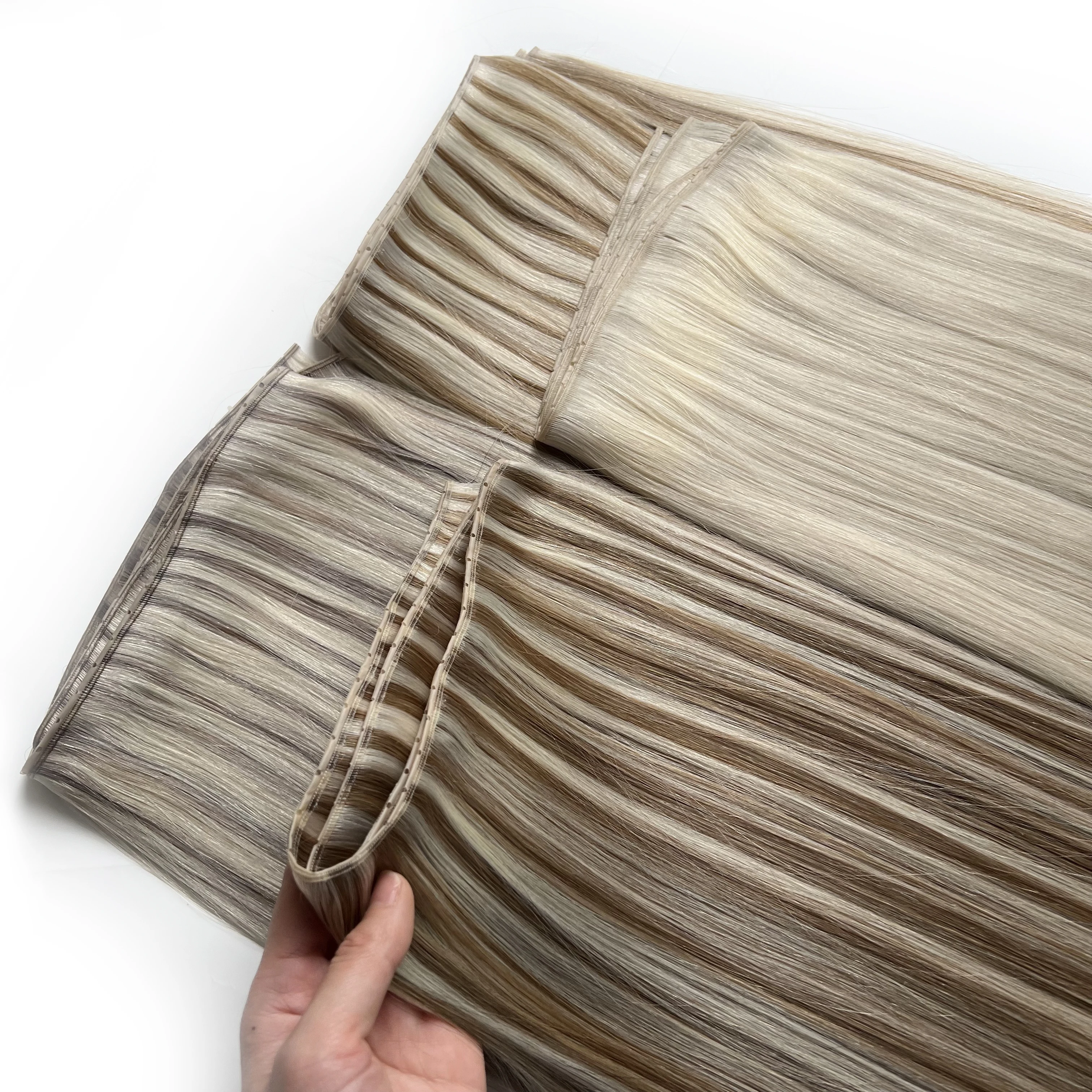 Накладные волосы Butterfly Weft из натуральных волос, невидимые, плоские, с отверстиями, с двойными креплениями, 12-24 дюйма, Micro Link, 100 г