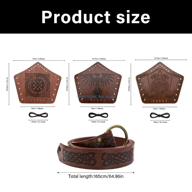N7YF Aksesori Kostum Ksatria Abad Pertengahan Dewasa Gelang Kulit Renaisans Sabuk Pu Aksesori Kostum Viking Halloween