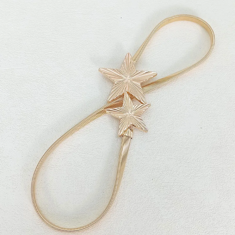 موضة مرونة الخصر حزام على شكل سلسلة الإناث الخصر نجوم أحزمة معدنية للنساء جودة عالية فاخرة مصمم الذهبي رقيقة تمتد ريم