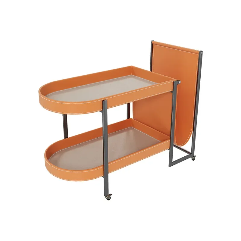 Modern Saddle Leather Sofa Side Table with Wheels Luxury Storage Nightstand for Living Room Small Apartment Bedroom Furniture