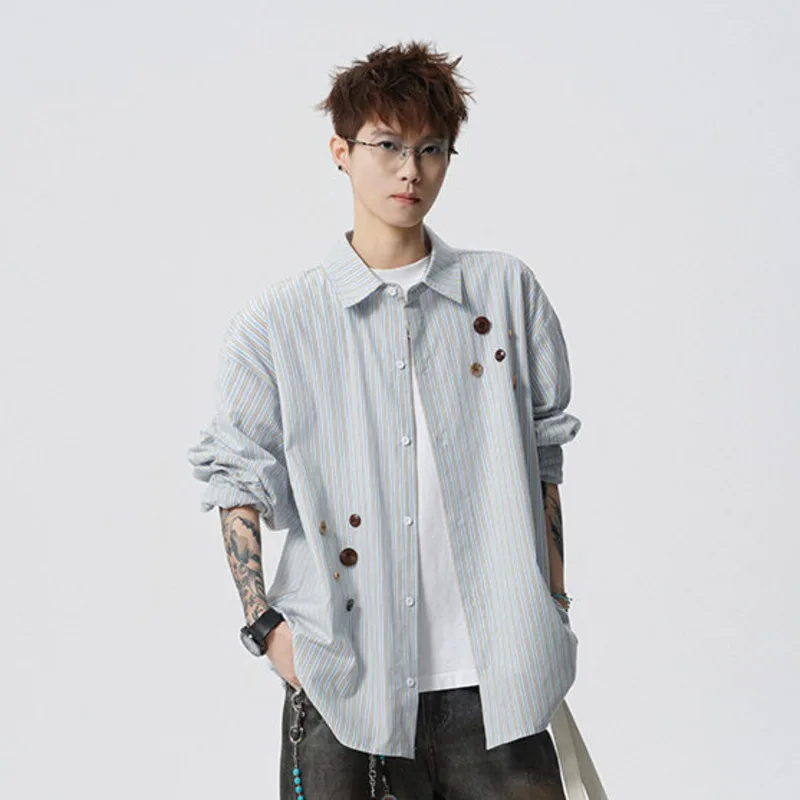 WVGA Spring Summer New Man Tide Oversized Design Trendy Plaid Turn-Down Collar Shirts Niche Chic Casual Long Sleeved Tops W20692