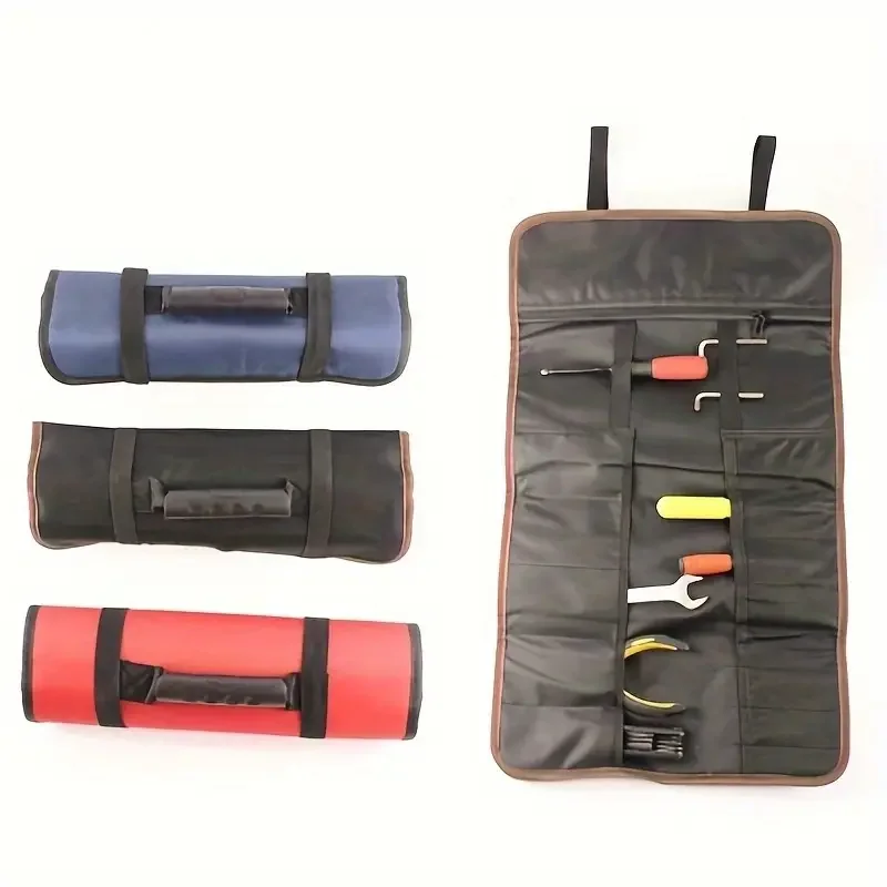 

Canvas Roll Up Tool Bag, Multi-Purpose Tool Pouch with Zipped Compartments Heavy Duty Hanging Tool Organizer for Wrench Screwdri