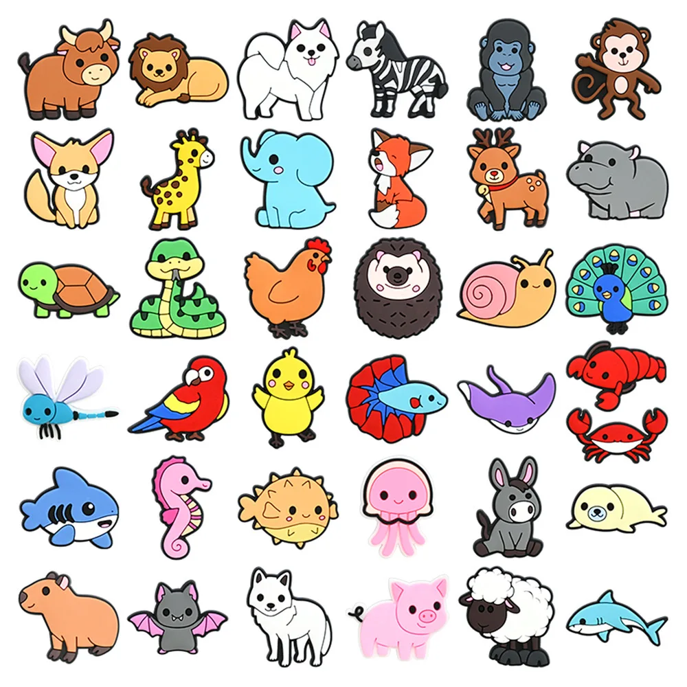 37pcs/set Mixed Cartoon Animal PVC Shoe Buckle Fit Wristbands DIY Charms Decorations Hole Kids Shoes Ornaments Party Gift