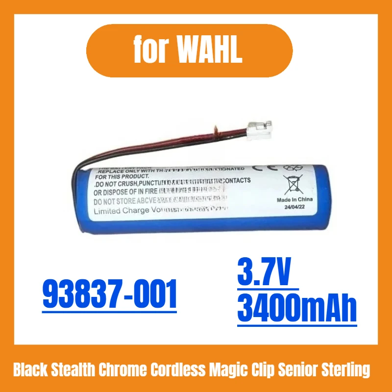 

93837-001 Battery 3.7V 3400mAh for WAHL Black Stealth Chrome Cordless Magic Clip Senior Sterling 4 Super Taper