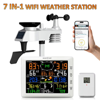 7-in-1 Wi-Fi Weather Station Color Display & Solar Wireless Outdoor Sensor 328ft/100m Transmission Alarm Alert for Temp Humidity