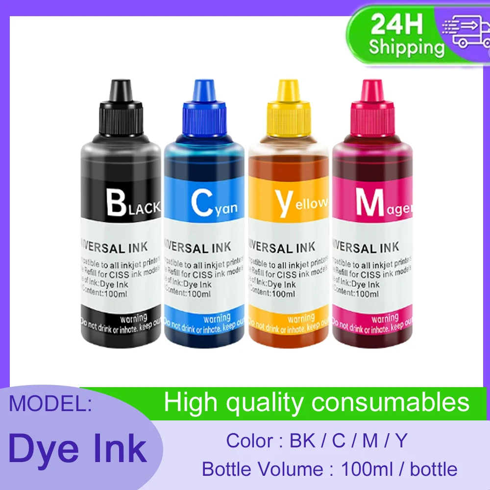 100ML/Bottle Dye Refill Ink BK C M Y For CISS Continuous Ink Supply System Refillable Ink Cartridge Inkjet Printer Replacement I