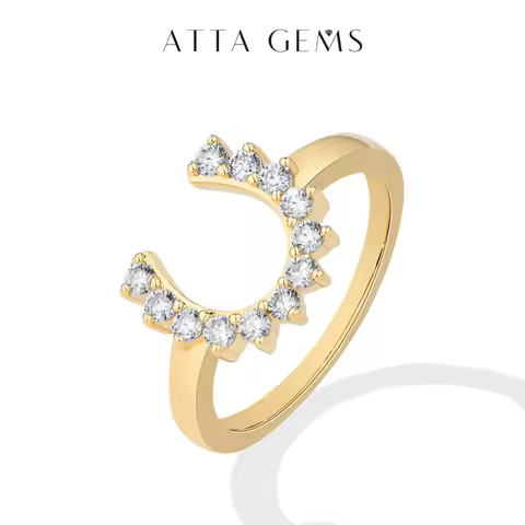 ATTAGEMS s925 Sterling Silver U-shaped Moissanite Ring D VVS1 Round Cut Horseshoe Design Rings For Women Engagement Party Gifts