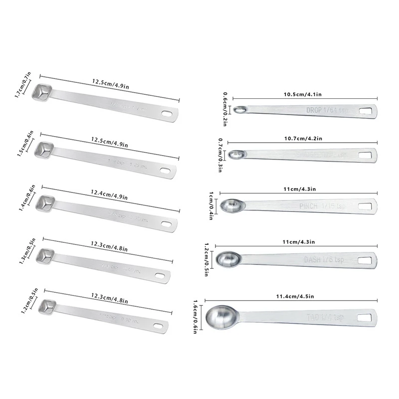 5Pcs/Set Stainless Steel Small Measuring Spoons Seasoning Dry And Liquid Ingredients Kitchen Accurate Cooking Gadgets