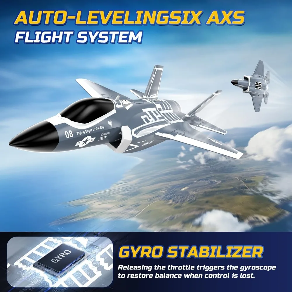 DEERC F35 Aereo RC senza spazzole a 4 canali per adulti con stabilizzatore giroscopico a 6 assi da 2,4 GHz, getto da caccia EDF, EPP RTF