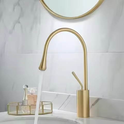 Gold Bathroom Stainless Steel Basin Faucet Hot and Cold Water Mixer Tap Single Handle Deck Mounted Washbasin Crane for Bathroom