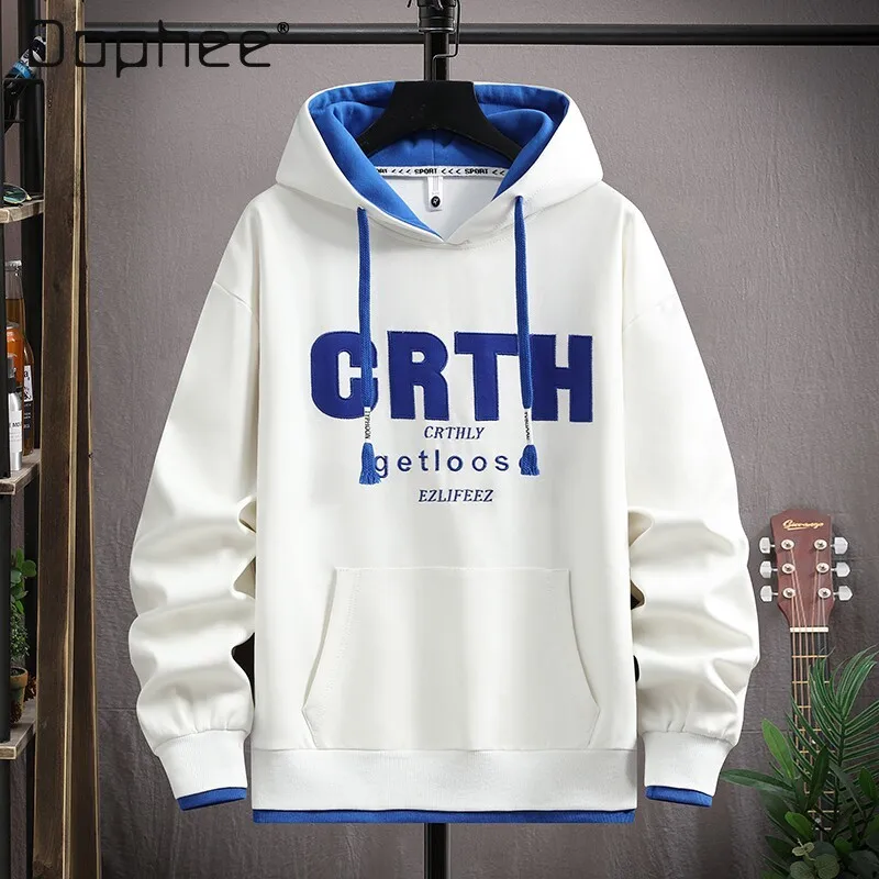 

Весенне-осенняя новая молодежная студенческая толстовка с буквенным принтом, бежевая, белая, мужская, серая, хаки, повседневная бархатная толстовка, комплект с длинными брюками