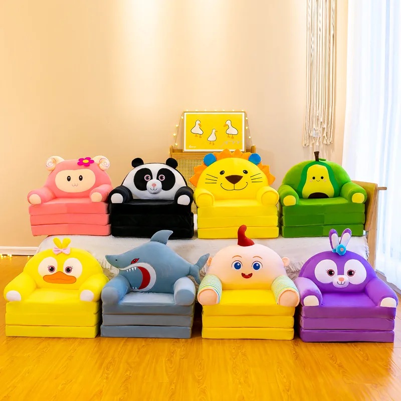 Cushion Plush Sofa Backrest Armchair 2 in 1 Foldable Sofa Cute Cartoon Lazy Sofa Flip Open Sofa Without Inner PP Cotton