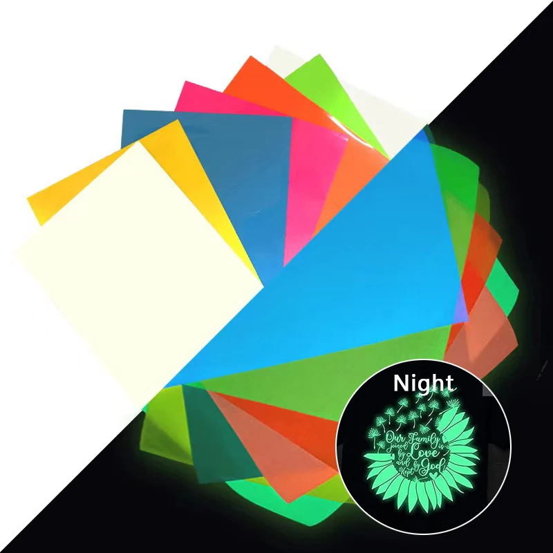 BHUNITY 30*25cm HTV Luminous Film Heat Press Machine Glow in the Dark 3d Puff Foam Vinyl Design for Clothing