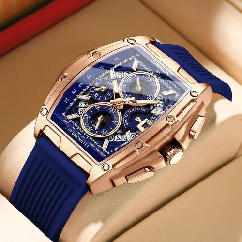 Relojes CRRJU de la mejor marca para hombre, reloj de pulsera de cuarzo cuadrado de lujo, reloj cronógrafo luminoso resistente al agua para hombre, reloj con fecha