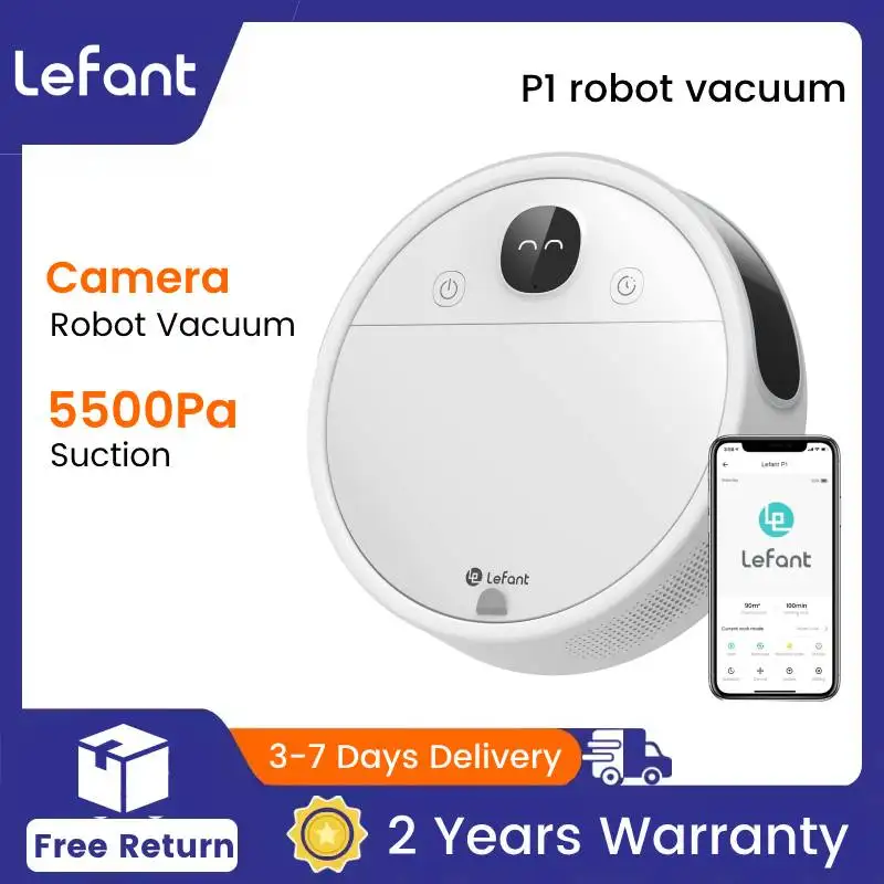 Aspirapolvere robot Lefant P1 con fotocamera, aspirazione 5500 Pa, visione notturna APP di controllo vocale Alexa Ideale per peli di animali domestici Pavimenti duri