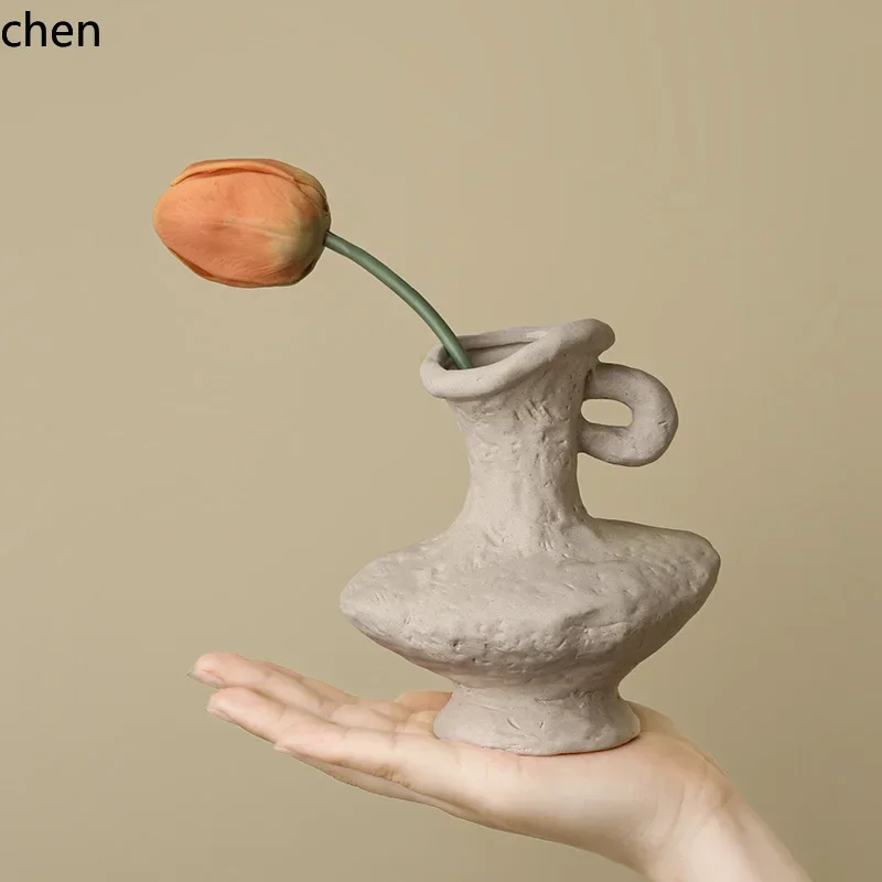 HT  Wabi-sabi plain ceramic art vases wholesale home decor homestay decorations ceramic flower vessels