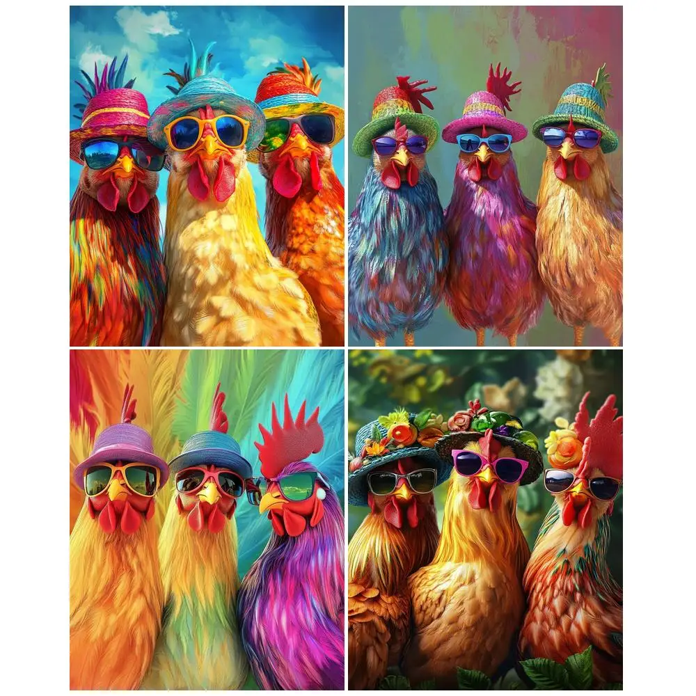 GATYZTORY Painting By Numbers Digital oil paintings Set Picture Paint Animals Abstract Three Chickens Artwork Decorative Drawing