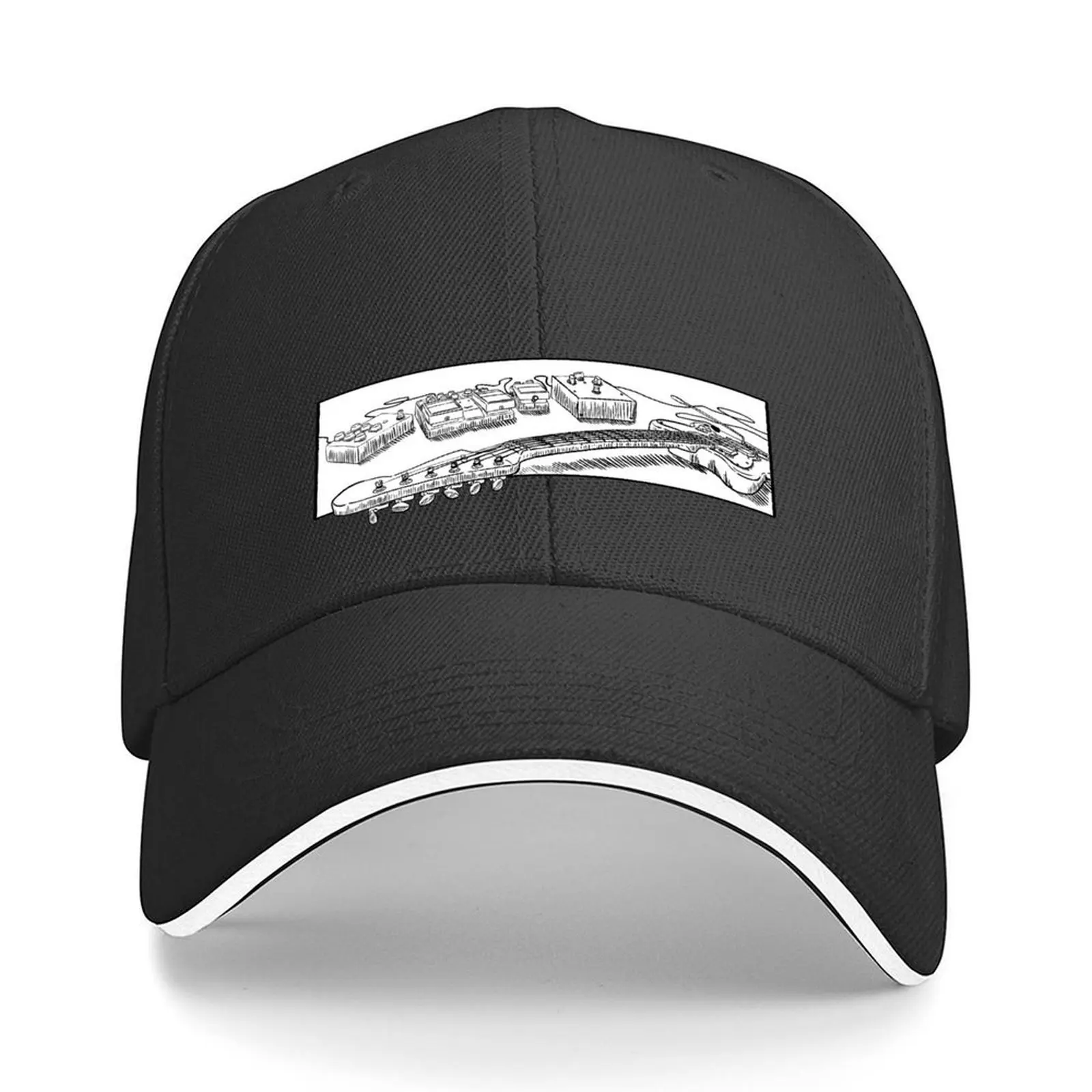 

Guitar and Pedals (Black and White) Baseball Cap New In Hat Designer Hat hats on offer Luxury Man Hat Men's Baseball Women's