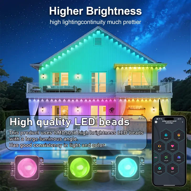 Permanent Outdoor Lights RGB Smart Christmas Lights，150FT RGB Outdoor  String Waterproof Lights，for New Year Holiday Decoratio