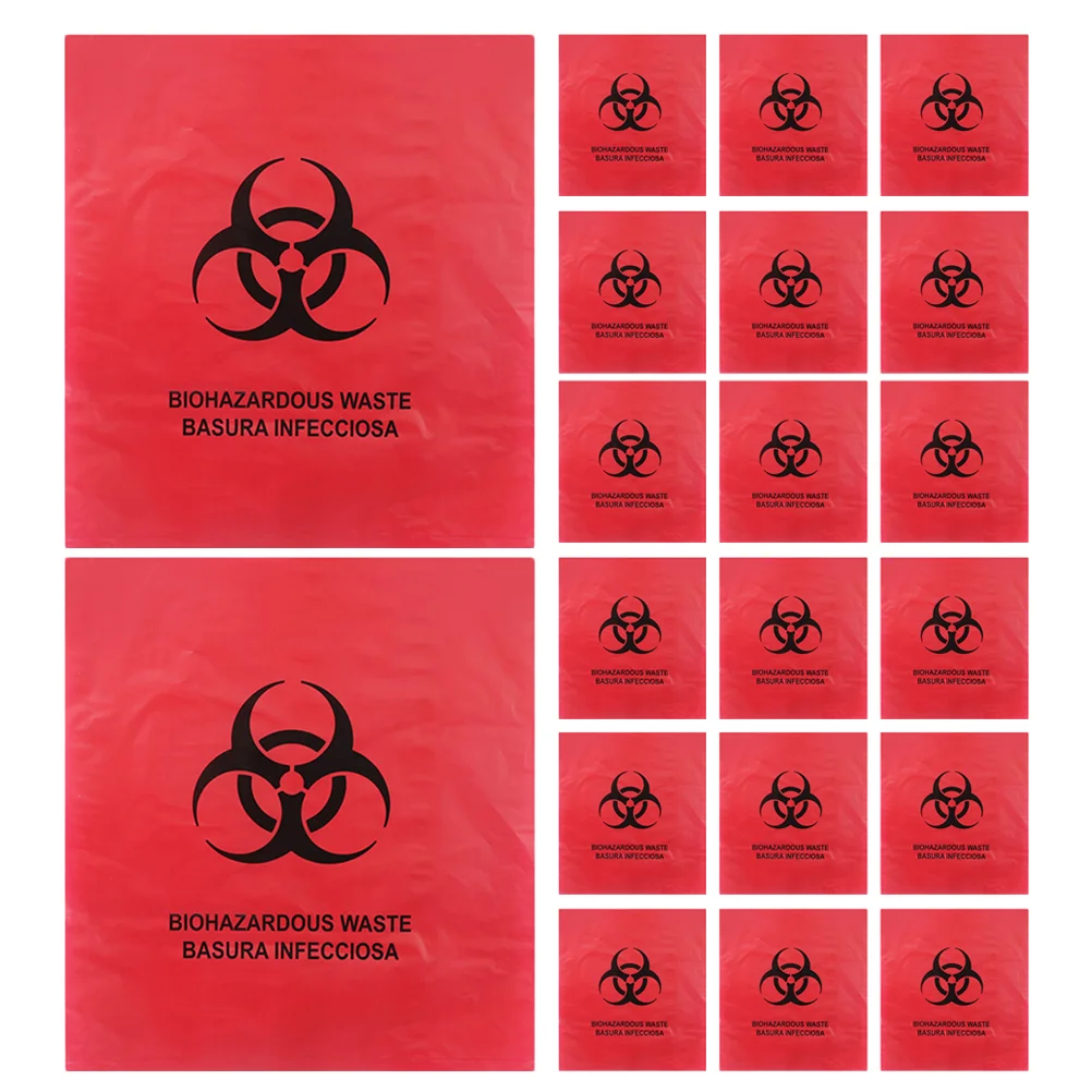 20pcs Clinic Waste Bags Medical Waste Bags Waste Storage Containers infectious waste bags red hazard bags