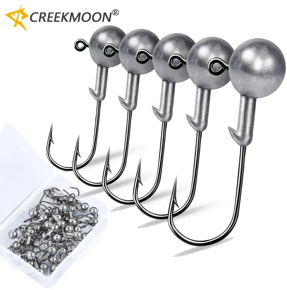 Metal Jig Head Fishing Hook 20/30/40/50pcs/Box 1g 1.5g 2g 3.5g 5g 7g 10g 20g Jig Hooks for Soft Worm Lure Carbon Steel Fishhooks