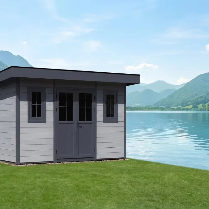 Waterproof WPC Aluminum Frame Garden Storage Shed with Foundation for Balcony Patio Yard Outdoor Storage Use