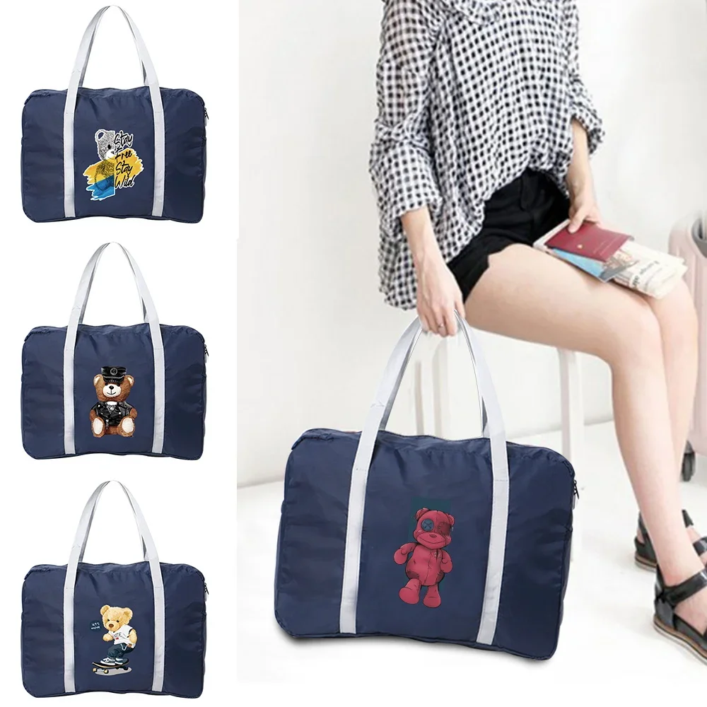 2023 Women Travel Bag Tote Large Clothes Storage Bear Printed Carry Holiday Necessaire Packing Duffle Organizer Weekend Handbags