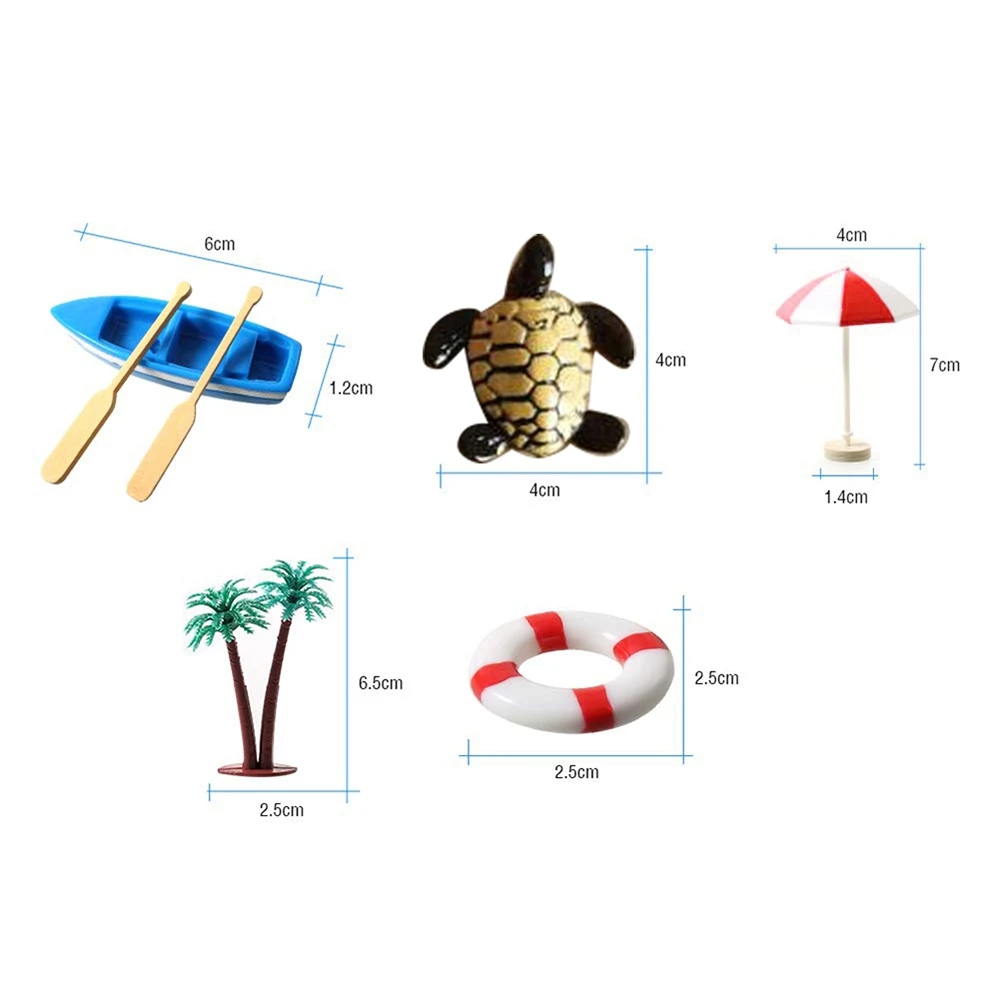 B24C-10Pcs/Set, tumbona en miniatura, sombrilla de playa, Kits de carcasa de barco para casa de muñecas, escenas de vida, accesorio de decoración