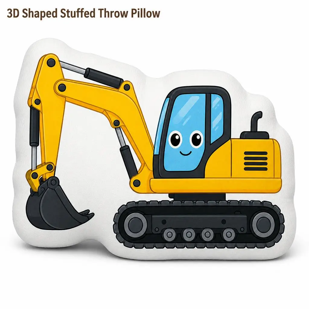 Smiling Yellow Excavator Cartoon Plush Pillow Cushion Funny Stuffed Throw Pillow Decor Gift Sofa Bed Children's Bedroom Gifts