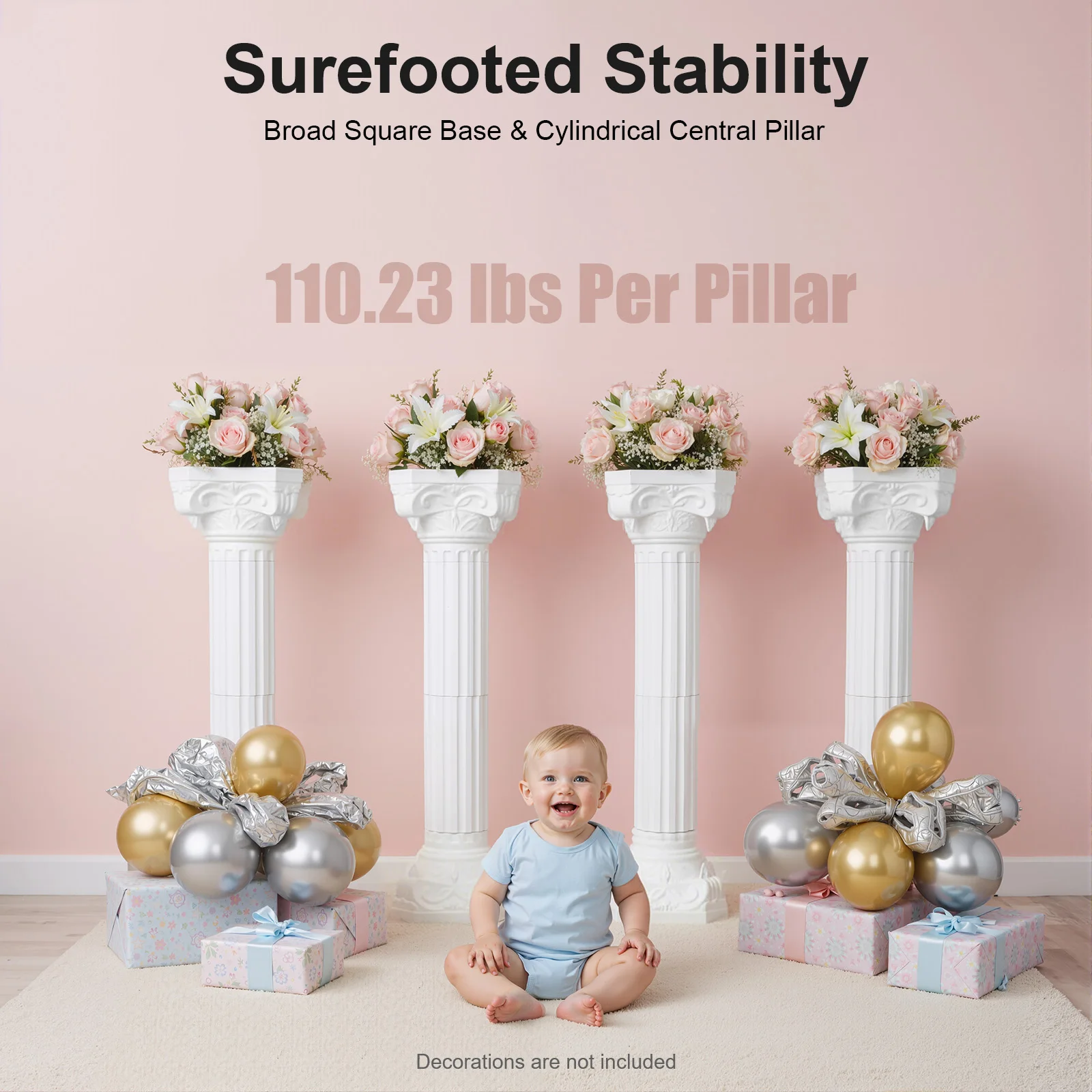

4Pcs White Wedding Roman Decorative Columns Set, 34.6" Roman Pillars Stand Wedding Landscaping Roman Pillar, for Party Patio