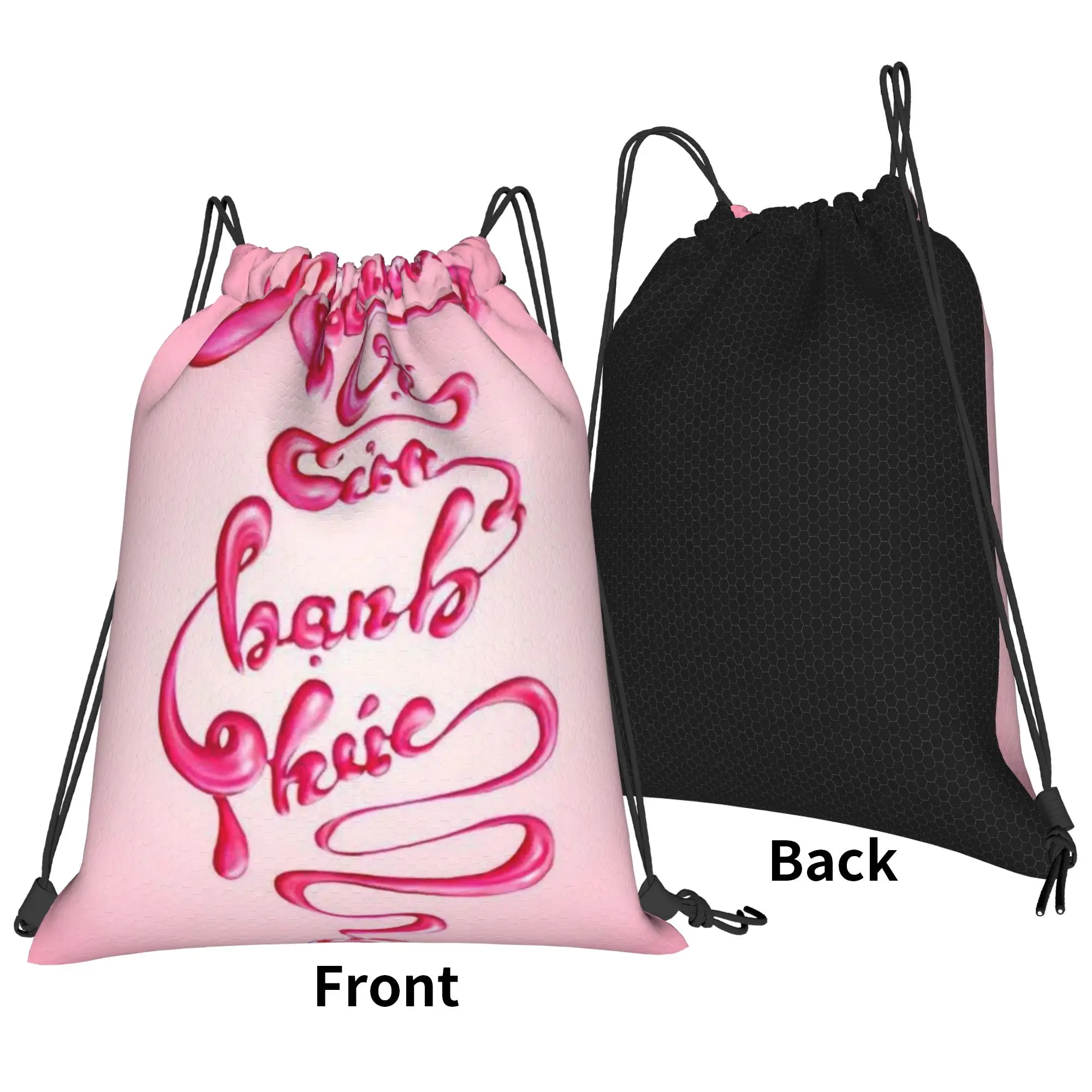 A-Alpenliebee Pink Creamy Candy Liquid Letter Portable Sports Riding Gym Drawstring Storage Sporty Backpacks
