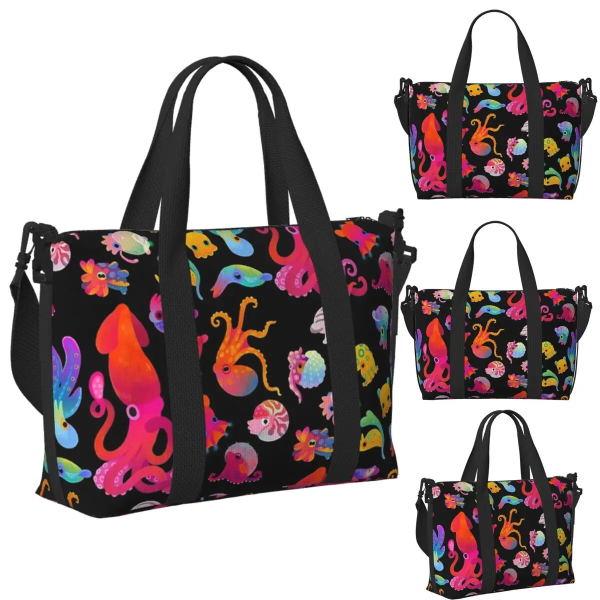 

Custom Cephalopod Beach Travel Bag Large Capacity Tote Bags for Gym Sport Women Shopping Duffle Shoulder Bag