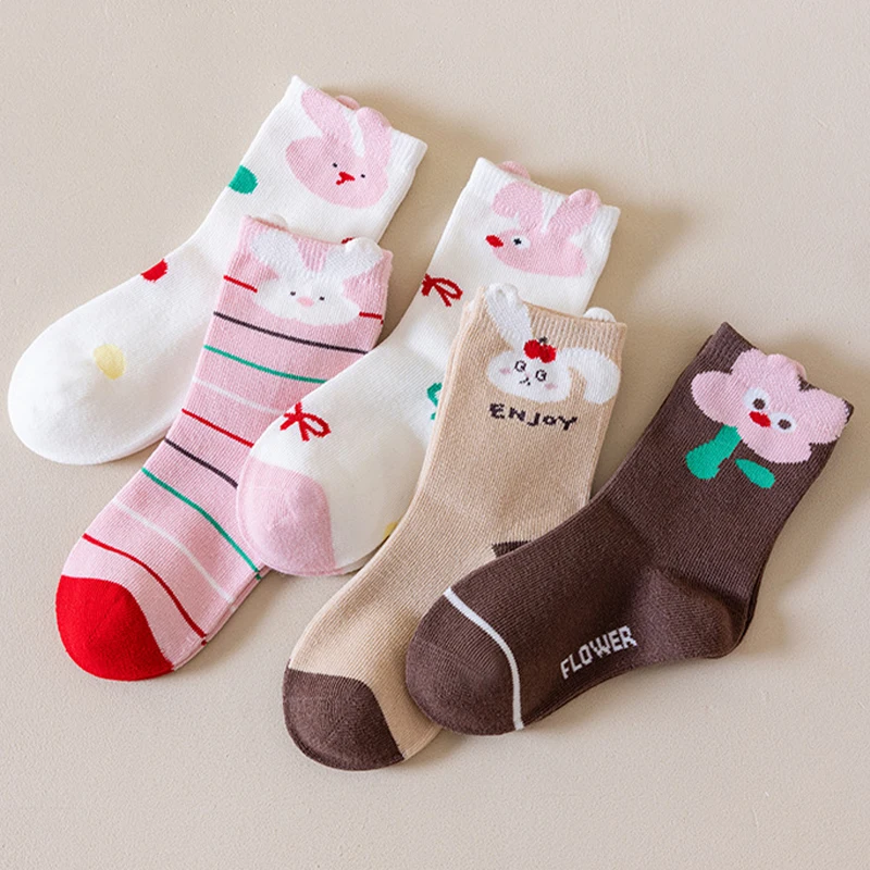 5 Pairs Kids Socks Cartoon Children's Socks Soft Mid Tube Baby Socks Toddler Socks For Boys Girls Accessories
