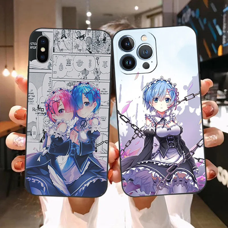 Soft Phone Cases For iphone 16 15 14 13 12 11 Pro XS Max XR 7 8 Plus Anime Re ZERO Ram Rem In Another World Black Matte Cover