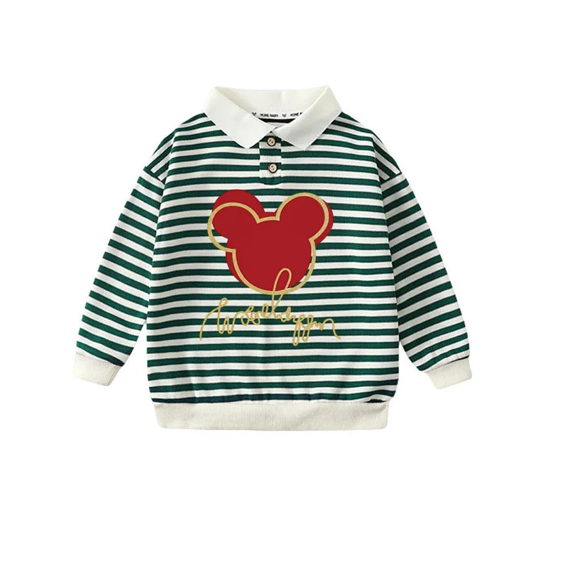 

Толстовка для мальчиков и девочек, осень 2024, новый модный детский свитер с героями мультфильмов, хлопковый свободный свитшот в полоску для девочек, детская одежда