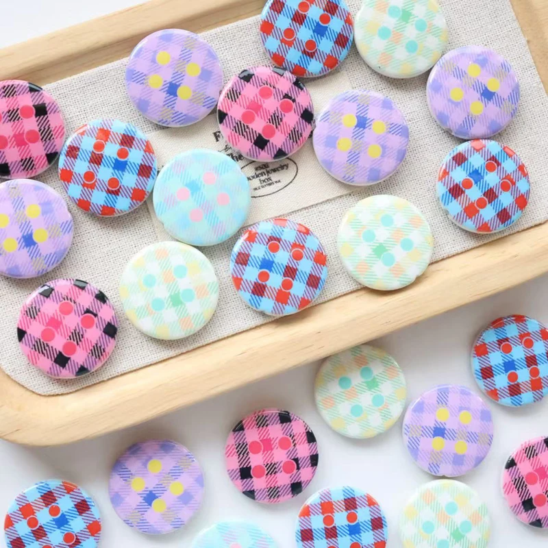 60 PCS Color Blocked Checkered Printed 25MM large Round Through Hole DIY Beaded Mobile Phone Chain bag Hanger Material
