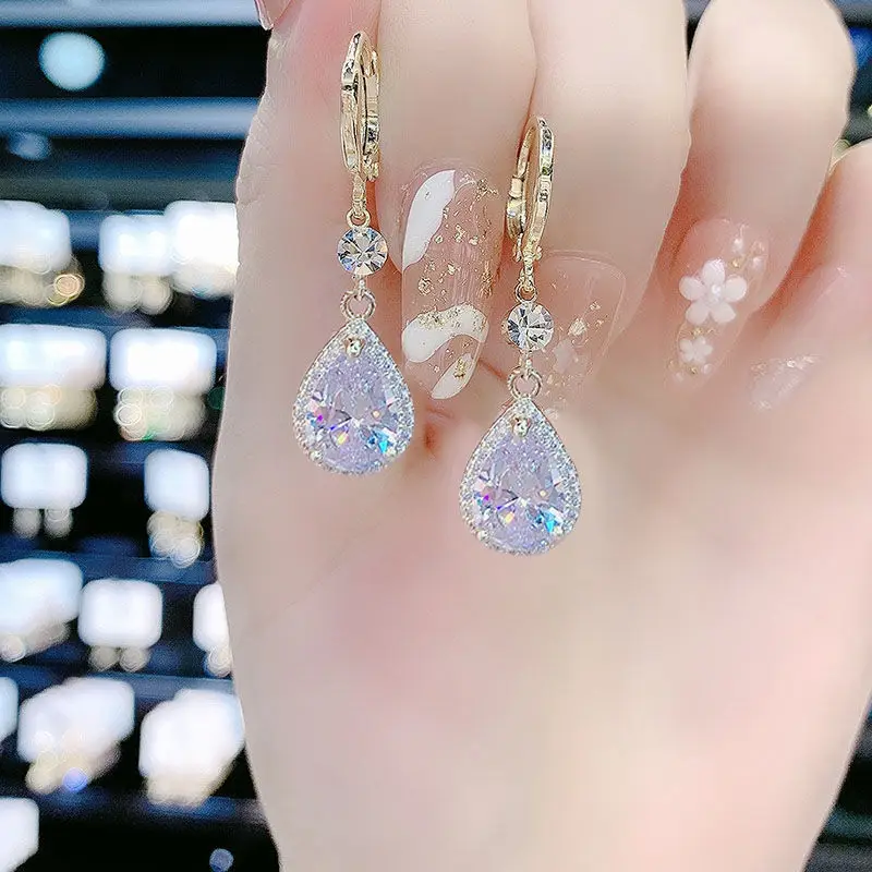 Korean Fashion Zircon Water Drop Earrings for Women Temperament Crystal Long Pendant Earring Wedding Party Jewelry Gift Mujer