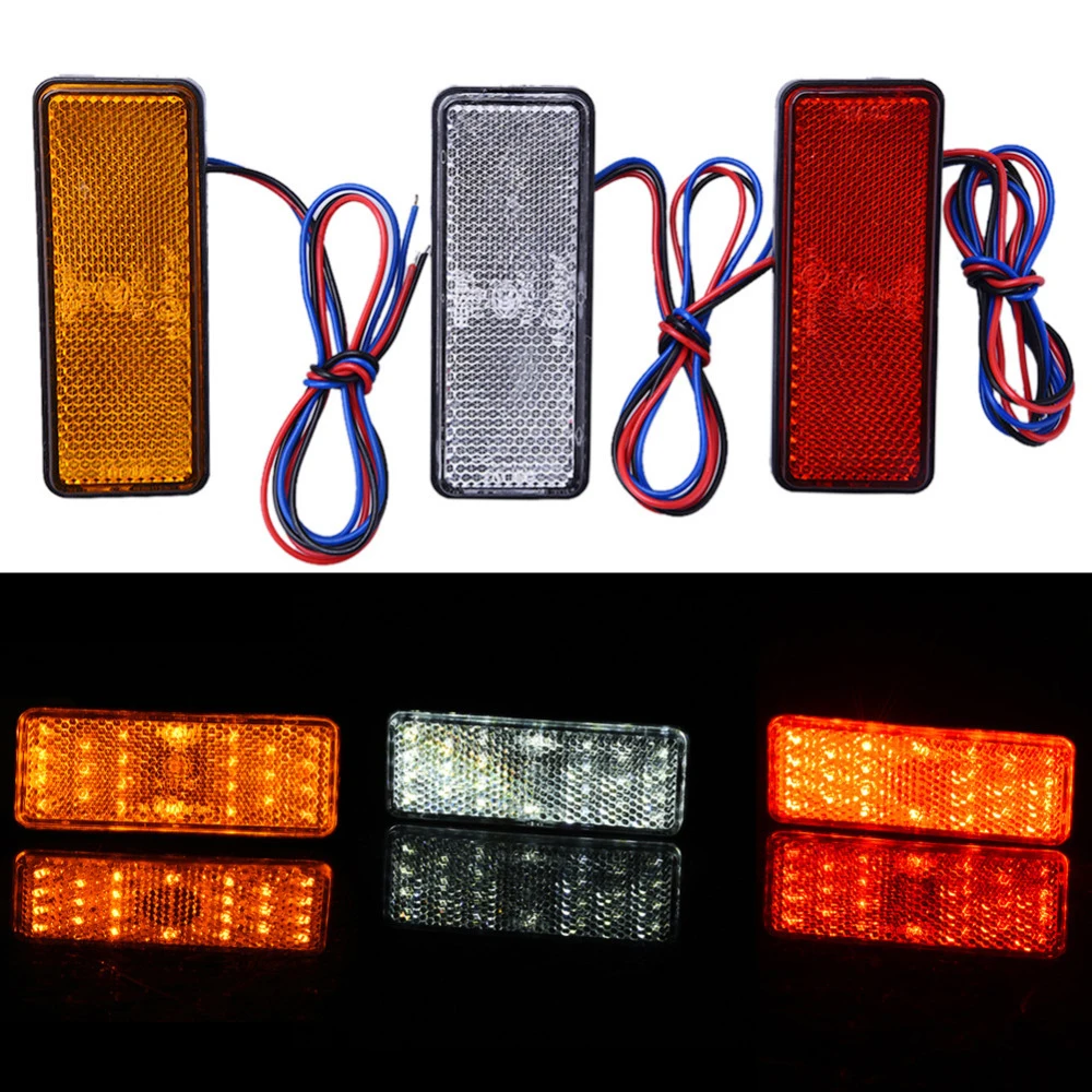 NEW 12V 24LED Rectangle Motorcycle Reflector Tail Brake Turn Signal Light Lamp Car/ATV LED Reflectors/Truck Side Warning Lights