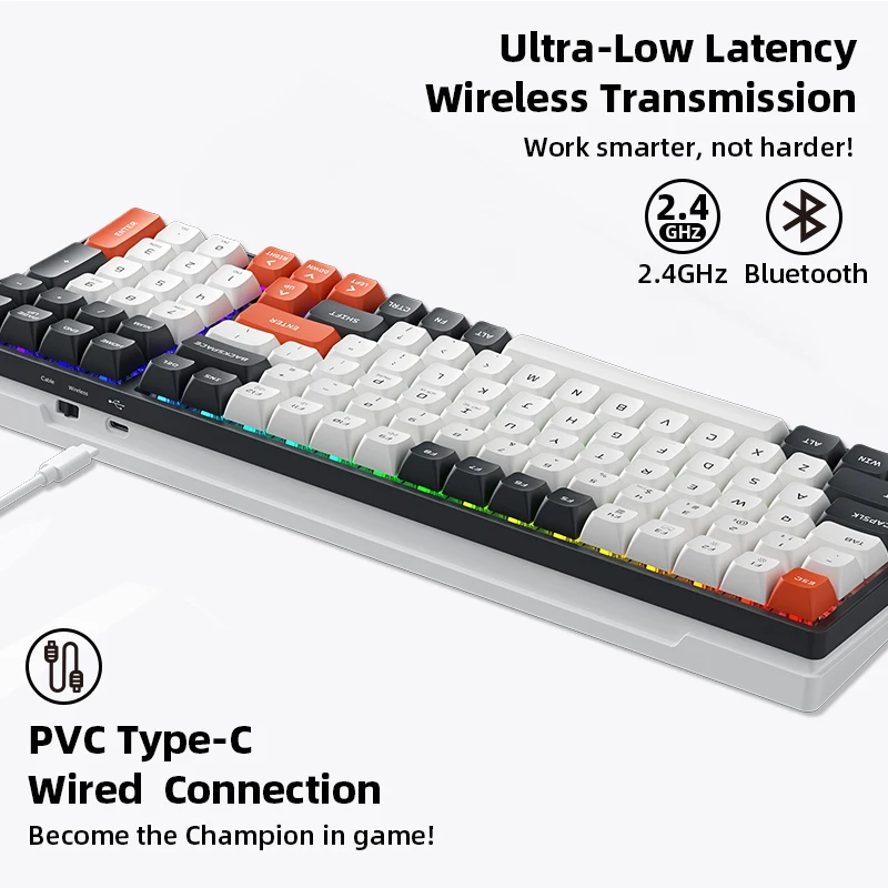 Machenike K600G tastiera meccanica 100 tasti Wireless RGB retroilluminato GATERON Hot-Swap Switch tastiera da gioco Bluetooth per Mac PC