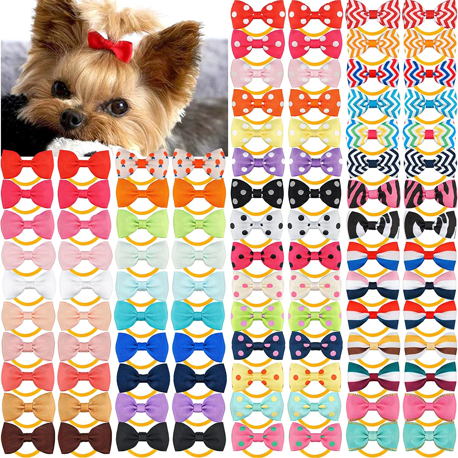 20/40Pcs Dog Bows Polka Dot Pet Hair Bows with Rubber Bands Puppy Pet Grooming Bows Varies Colors Dog Hair Accessories