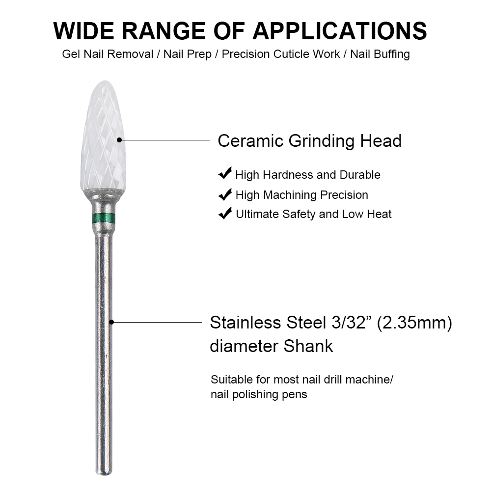 Broca de cerámica para uñas, removedor de Gel rotativo para cutículas, fresas para taladro eléctrico, accesorios de herramientas para decoración de uñas, 5 uds.