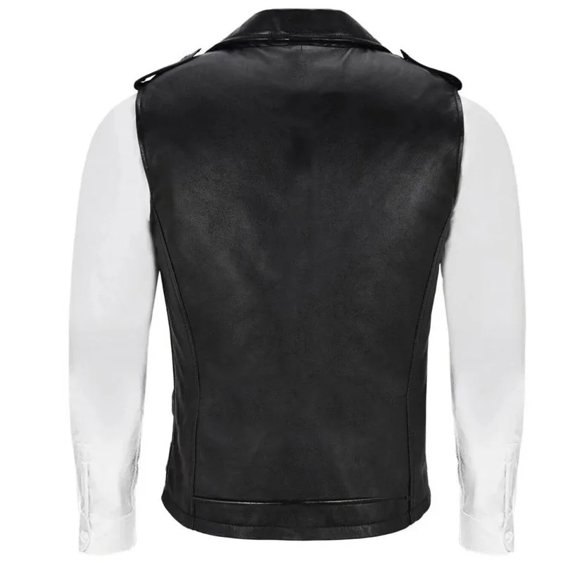 Men's Fashion Biker Waistcoat Faux Leather Motorcycle Rider Vests With Multi Pockets PU Sleeveless Jacket For Male