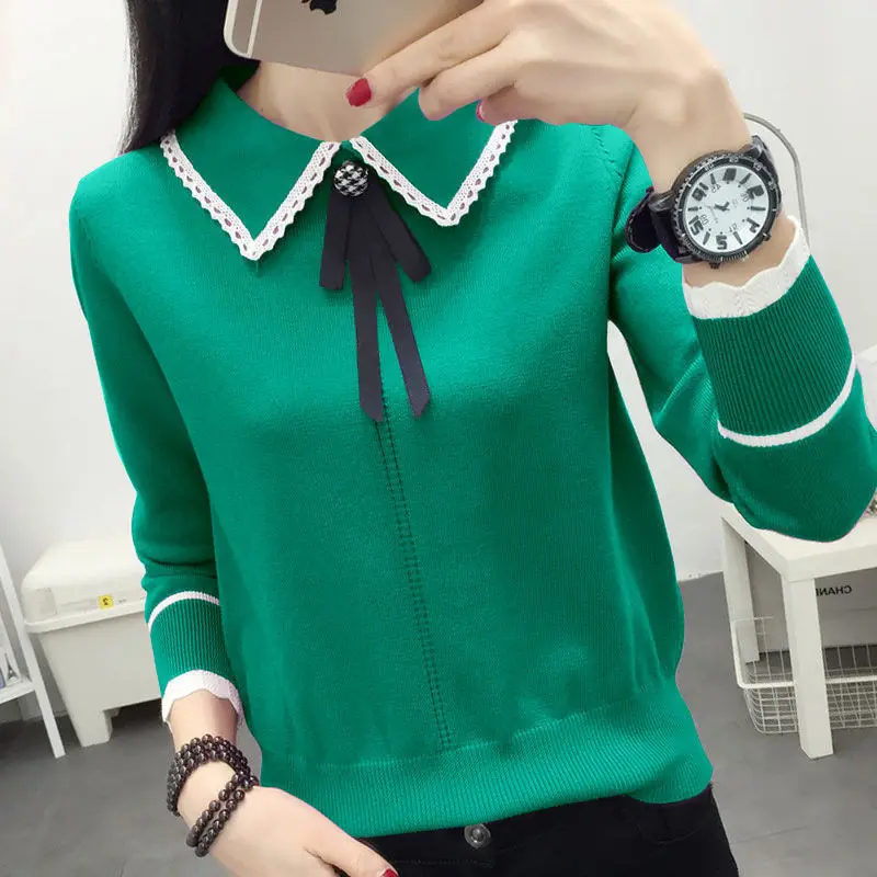 Doll Neck Winter Base Contrasting Color Long Sleeved T-shirt Sweater Fashionable Commuting Comfortable Versatile Casual Knit Top